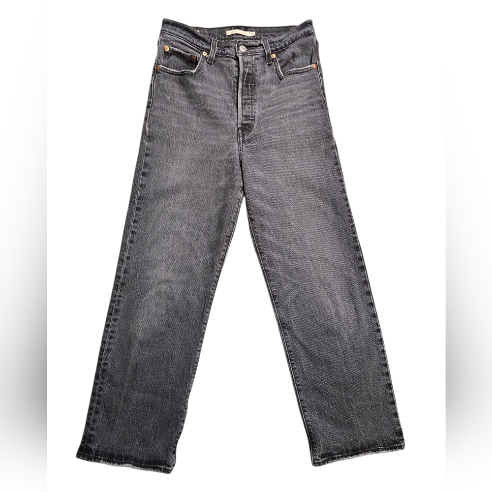 Levi's Premium Ribcage High Rise Straight Leg Black Denim Jeans Size 28